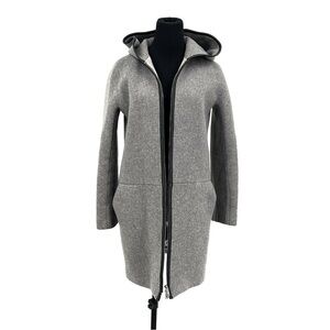 J Crew Nello Gori Stadium Cloth Hooded Coat Sz 2 Gray Colorblock Leather Trim